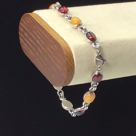 Amber Bracelet Butterscotch Cognac Sterling Silver Vintage 5x7mm 7.5” - Picture 2 of 9